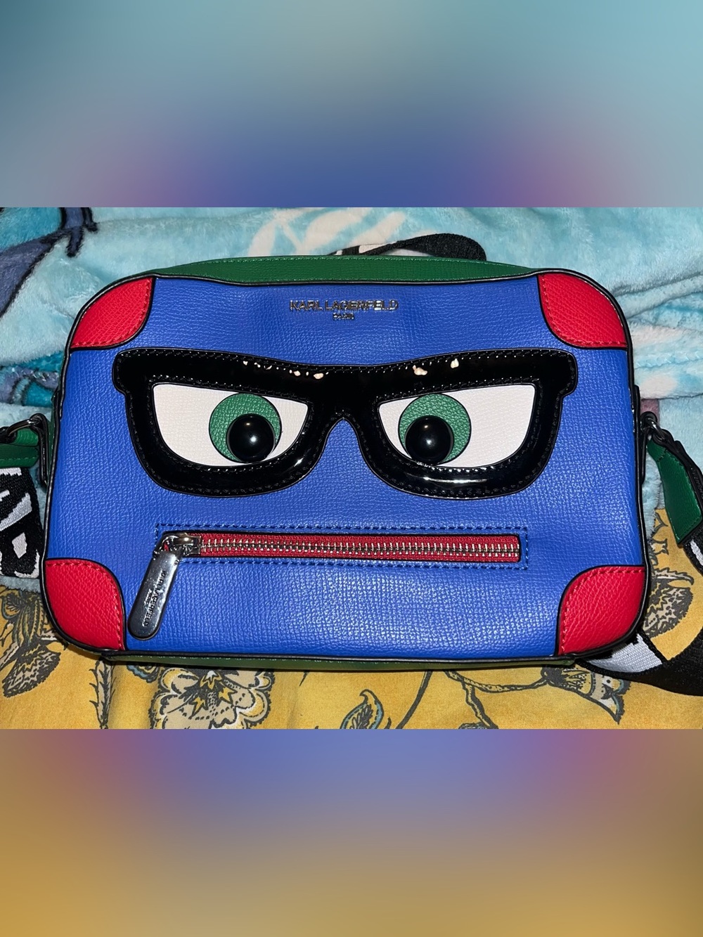 Karl Lagerfeld Blue Novelty Face Crossbody Bag